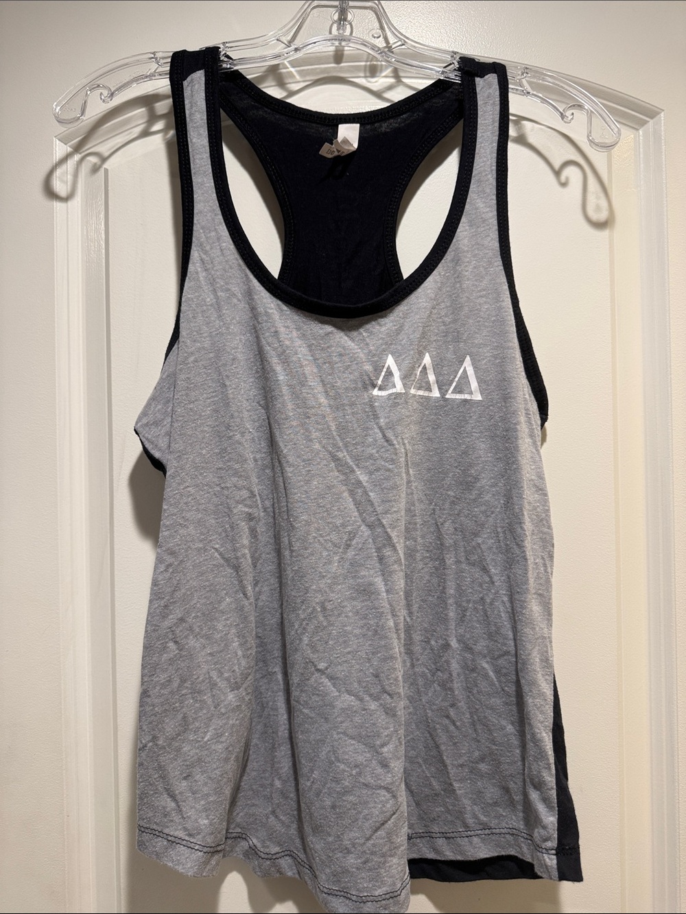 Gray TRI DELTA size M Racerback Tank Top with Black Trim